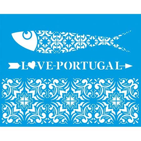 Stencil Litoarte 20 X 25 Cm - STR-063 Azulejos e Peixe Portugues