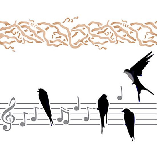 Stencil Litoarte 25x20 STR-016 Pássaro e Notas Musicais