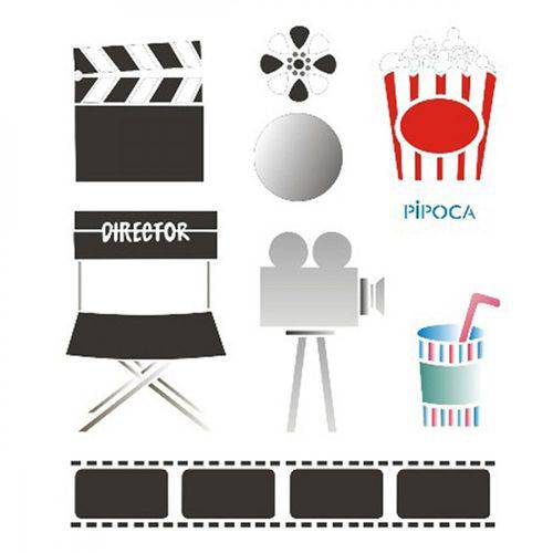 Stencil Simples - 20x25cm - Estampa Cinema - OPA1088 - Opa Criando Arte