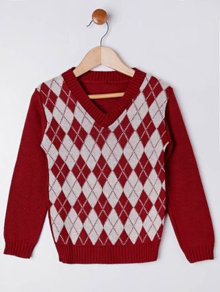 Suéter Infantil para Menino - Bege/vermelho