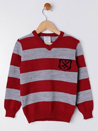 Suéter Infantil para Menino - Vermelho/cinza