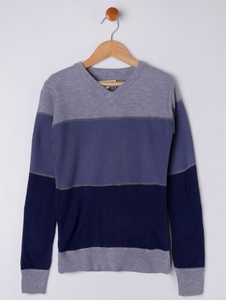 Suéter Juvenil para Menino - Cinza/azul Marinho