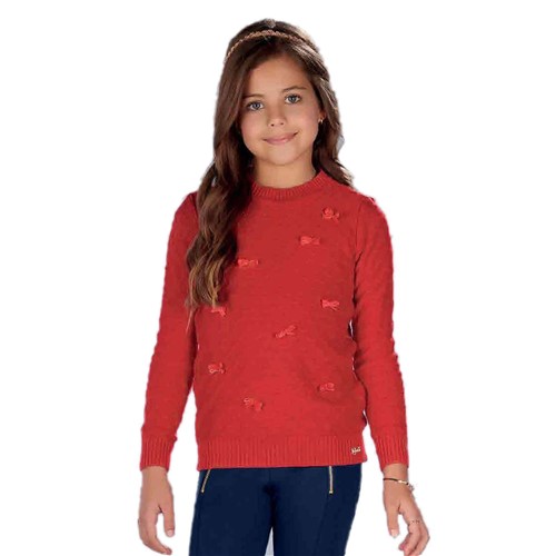 Suéter Menina em Tricô Vermelho com Lacinhos - Infanti 4