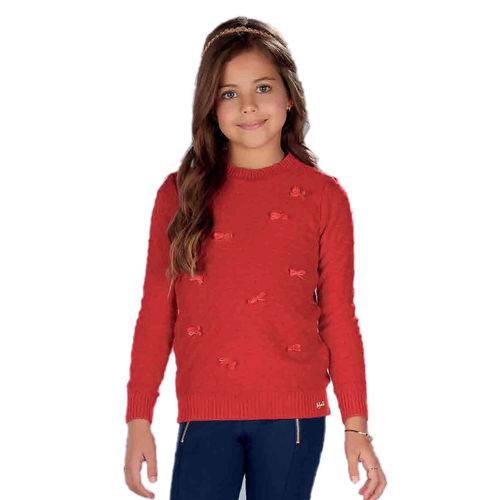 Suéter Menina em Tricô Vermelho com Lacinhos - Infanti