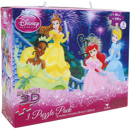 Super Kit com 3 Quebra-Cabeças 3D Princesas - Yellow