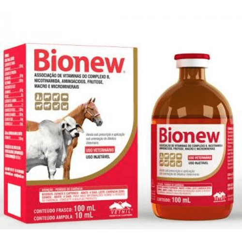 Suplemento Vetnil Bionew para Equinos, Bovinos, Caprinos, Ovinos, Suínos, Cães e Gatos 100 Ml