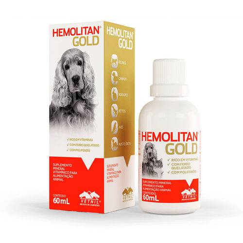Suplemento Vetnil Hemolitan Gold 60 Ml Cães e Gatos