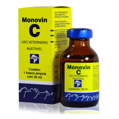 Suplemento Vitamínico Bravet Monovin C para Cães, Potros, Bezerros, Caprinos, Suínos, Bovinos e Equinos 20ml