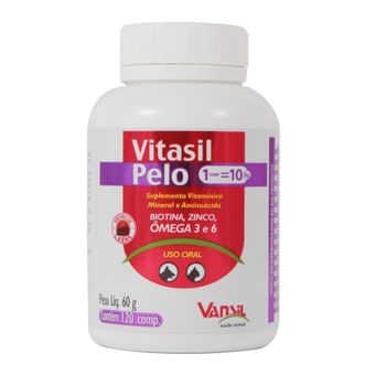 Suplemento Vitamínico P/ Cães e Gatos Vitasil Pelo Vansil 60g C/ 120 Comprimidos