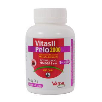 Suplemento Vitamínico P/ Cães Vitasil Pelo 2000 Vansil 120g C/ 60 Comprimidos