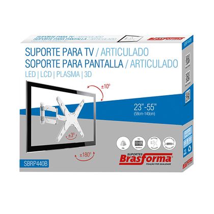 Suporte TV Articulado LED, LCD 23" a 55" Branco - SBRP440B - Brasforma