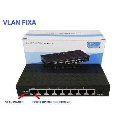 Switch 8 Porta Fast Ethernet com Vlan Fixa Sf800 Re3118 Deko
