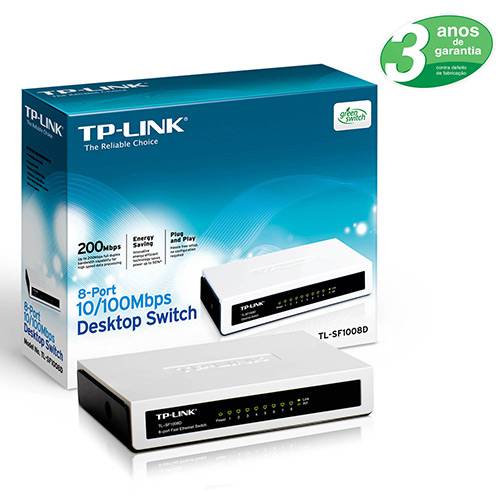 Switch Desktop 8 Portas 10/100Mbps Ethernet TL-SF 1008D - TP-Link