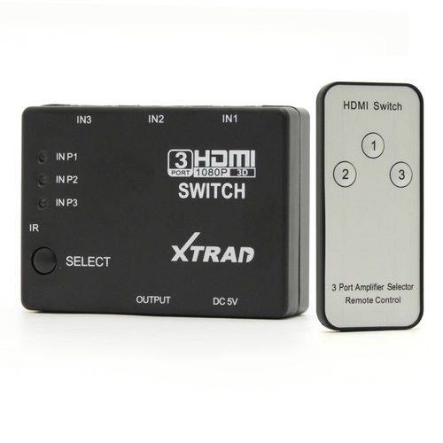Switch HDMI 3 Entradas e 1 Saída com Controle Remoto XT-3002