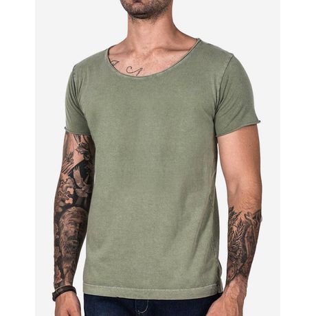 T-shirt Básica Verde Gola Rasgada 103592