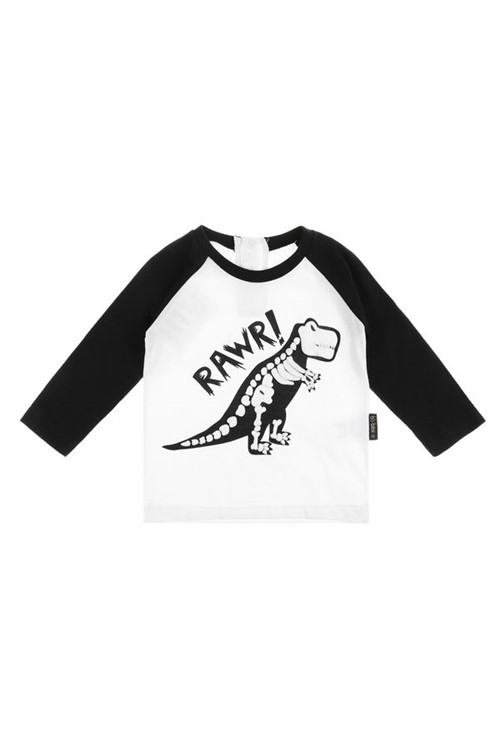 T-shirt Bebê Raglan Rawr G - Branco