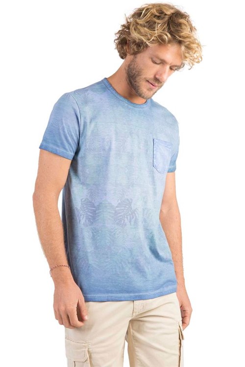 T-Shirt com Bolso Estampada Azul Royal Azul Royal/P