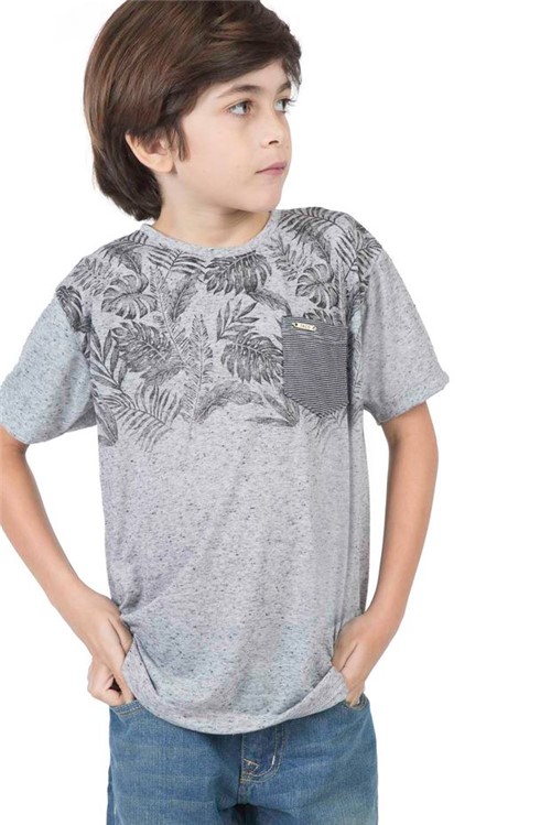 T-Shirt com Bolso Estampada Infantil Masculino Cinza CINZA/04