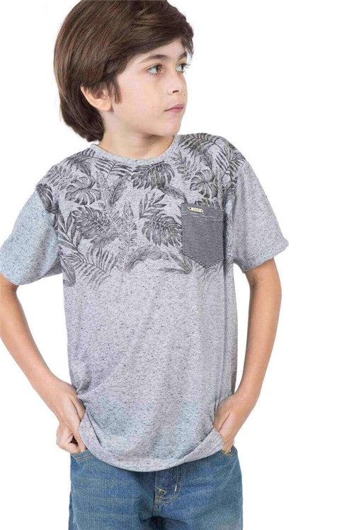 T-Shirt com Bolso Estampada Infantil Masculino Cinza CINZA/08