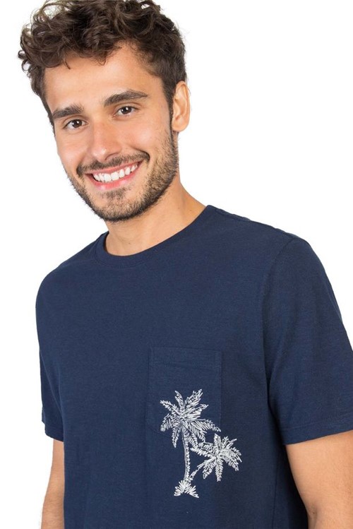T-Shirt com Bolso Flamê Estampada Azul Marinho Azul Marinho/P