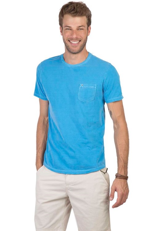T-Shirt com Bolso Lisa Azul Turquesa Azul Turquesa/P