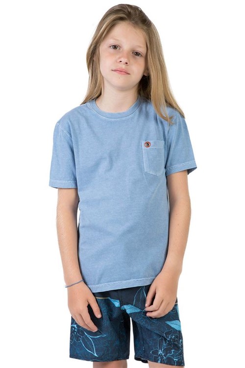 T-Shirt com Bolso Lisa Infantil Masculino Azul Claro Azul Claro/08