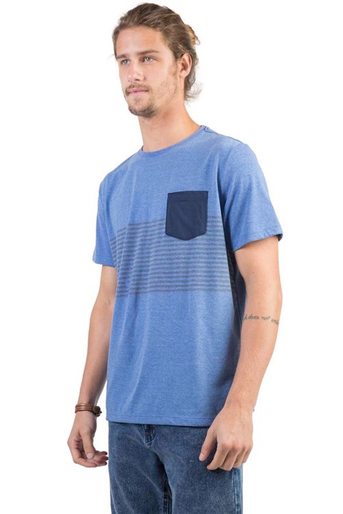 T-Shirt com Bolso Listrada Azul AZUL/P