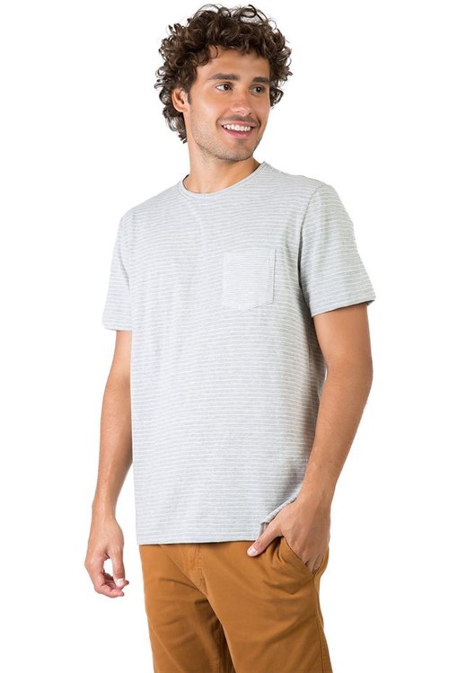 T-Shirt com Bolso Listrada Cinza CINZA/GG