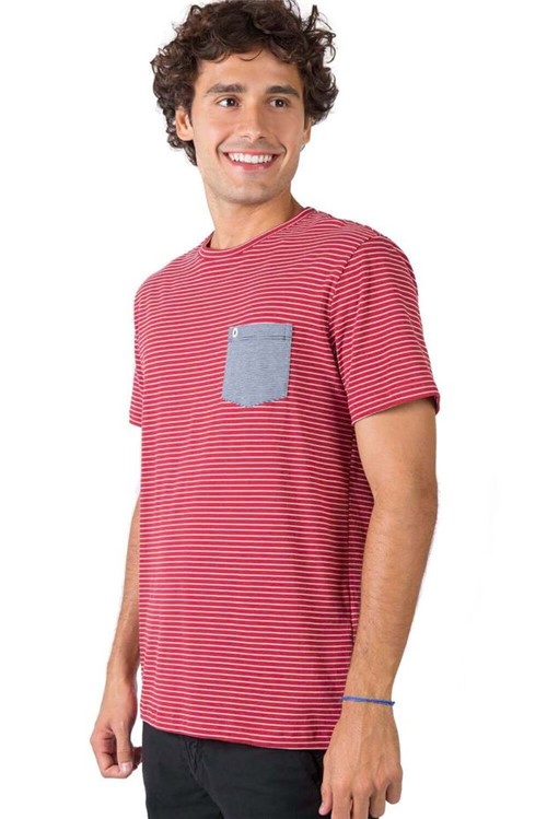 T-Shirt com Bolso Listrada Vermelho Vermelho/P