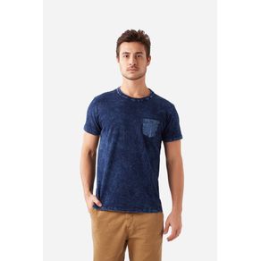 T Shirt com Bolso Poa Azul Marinho - P