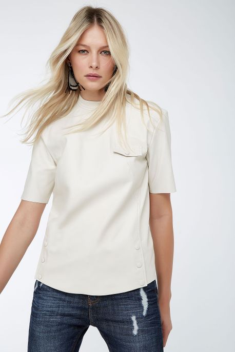 T-Shirt Couro Abertura Lateral Off White - 36