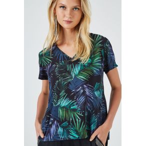 T-Shirt Decote V Estampado 1 Est Palmeira Exotique Preto M - 36