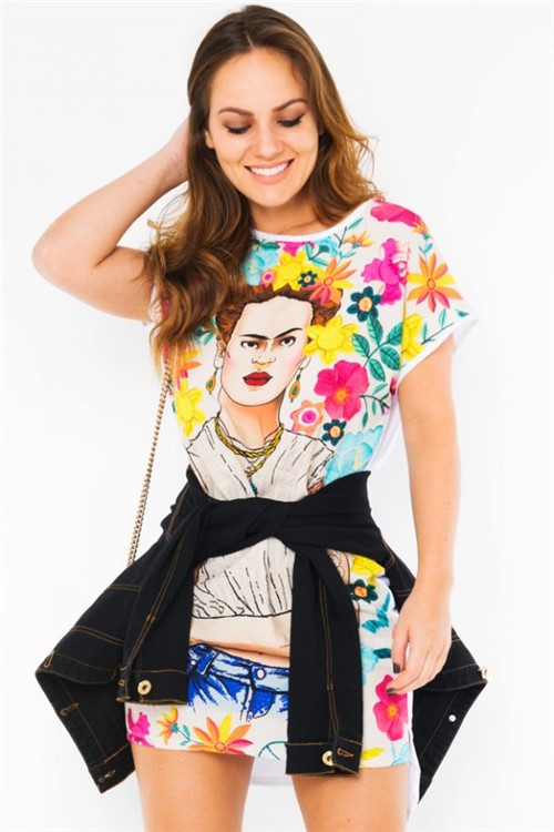 T-shirt Dress Estampa Frida Kahlo VE2094 - Kam Bess