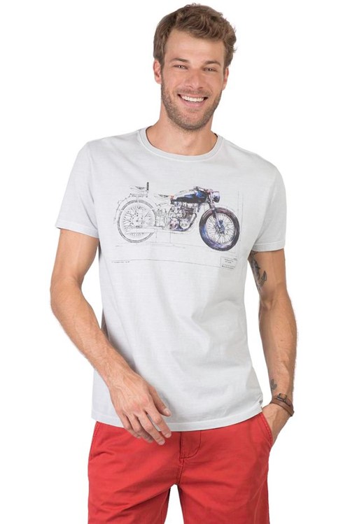 T-Shirt Estampada Motorcycle Cinza CINZA/P
