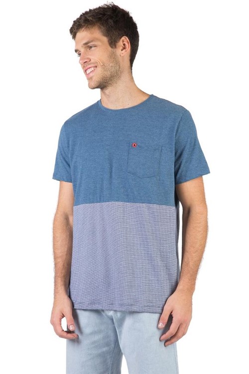 T-Shirt Estampada com Bolso Azul AZUL/P