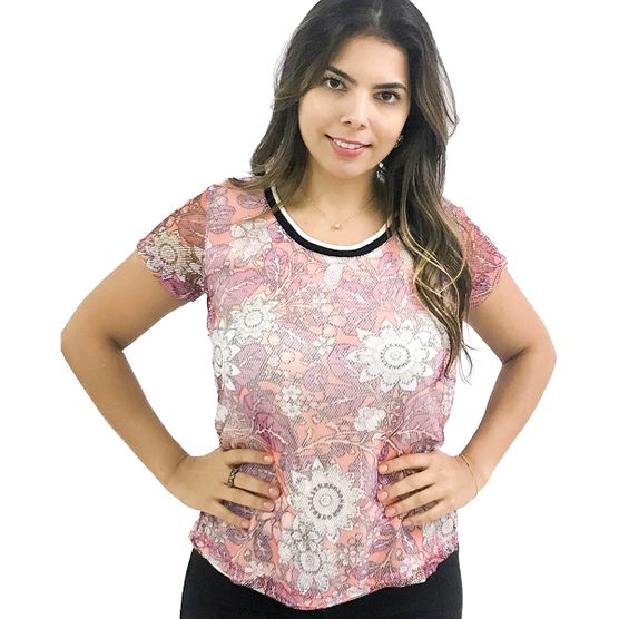 T-Shirt Furadinha com Ribana Bicolor P