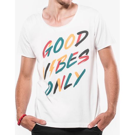 T-shirt Good Vibes Only Branca Gola Canoa 103527