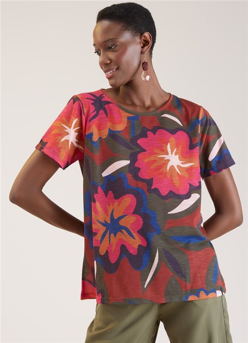 T-shirt Local Floral Bold Marrom Gg