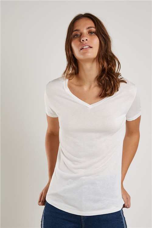 T-Shirt Malha Básica Tricot Off White - P