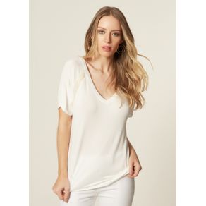 T-Shirt Malha com Detalhe Lurex Off White - P