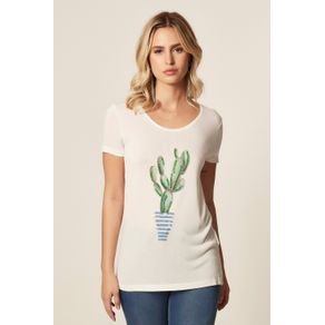 T-Shirt Malha Estampa Cactus Off White - G