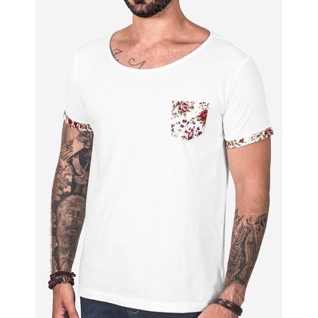 T-shirt Off White Detalhe Floral 102816