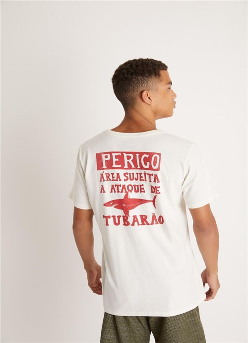 T-shirt Tinturada Silk Perigo Tubarao Branco G