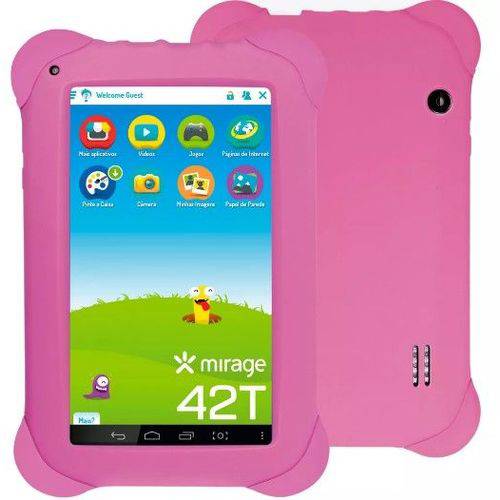 Tablet Infantil 7Pol Quad Core Dual Câmera 2MP + 1.3MP Android 4.4 Mirage 42T Rosa