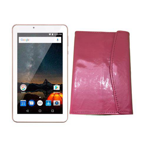 Tablet M7s Plus Rosa Ouro Nb275 Android 7.0 Multilaser Bluetooth com Capa Rosa