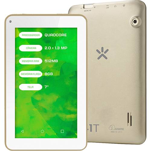 Tablet Mirage 41T Quadcore Dual Câmera 2MP +1,3MP Tela 7" 512MB Ram Android 4.4 Dourado e Branco