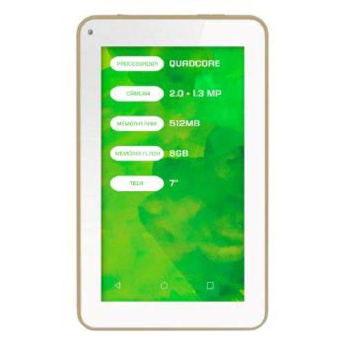 Tablet Multilaser Mirage 7P 8GB Wi-Fi Quad 2CAM - NB250 | Dourada | Bivolt