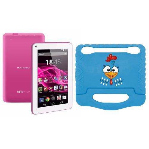 Tablet Multilaser Tela 7 Rosa M7s Quad Core Wifi Android Kit Kat 7 Polegadas com Capa Emborrachada da Galinha Pintadinha