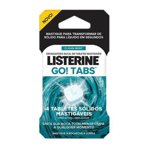 Tablete Mastigável Listerine Go! Tabs Clean Mint 4 Unidades