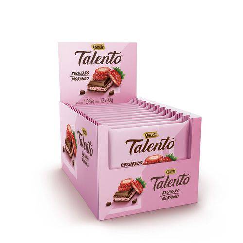 Tablete Talento Chocolate Recheado Morango 12x90G - Garoto